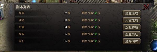 原始传奇个人副本剩余次数列表
