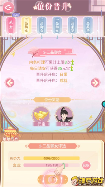 美人传位份晋升面板 总势力与宫运两条进度条